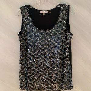 Calvin Klein Women’s L Black & Gray Sequined Stretchy Tank Top Blouse